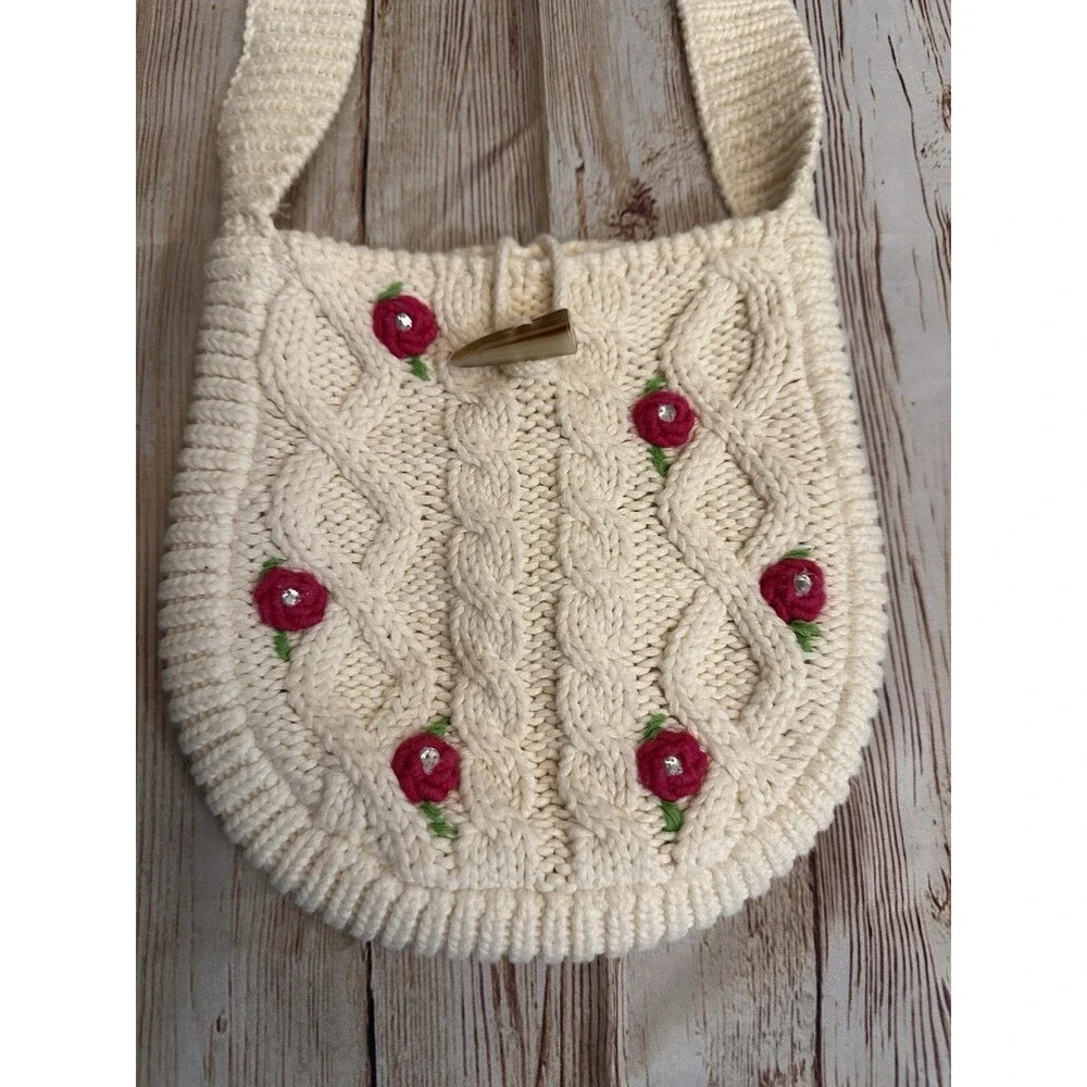 Vintage Y2K Gap Kids Cable Knit Crossbody Bag Floral Cottagecore Mini Purse
